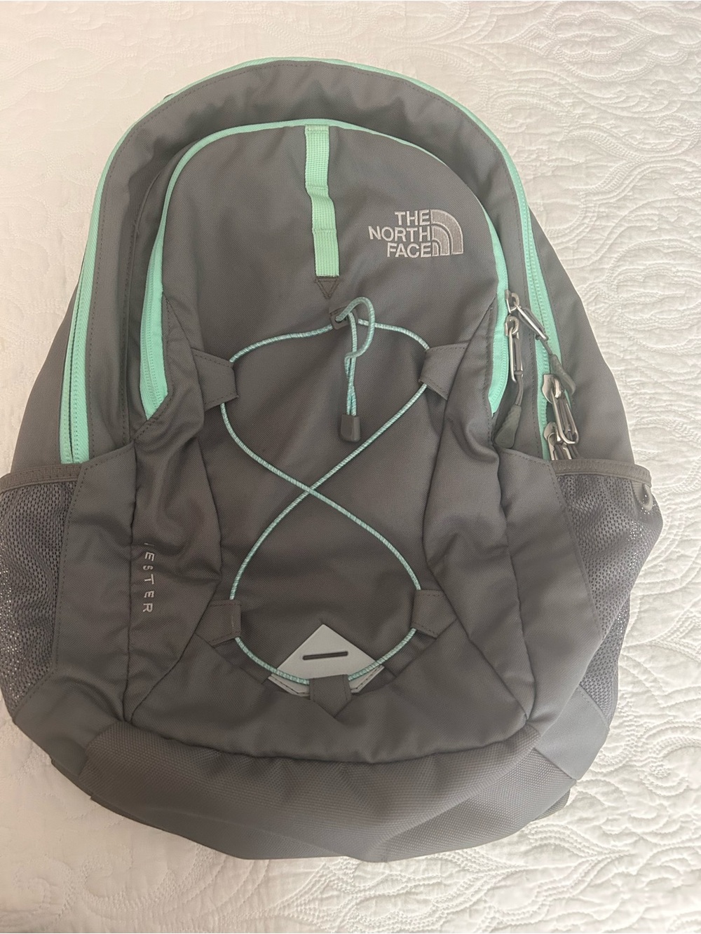 The North Face Gray Backpack with Mint Trim